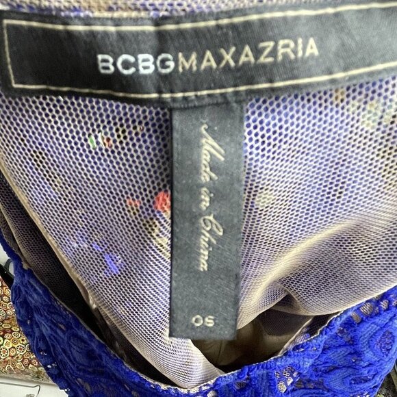 BCBGMaxazria Jillyan Larkspur Blue Lace Overlay Nude Lining Coquette Dress Sz 6 - Picture 9 of 9